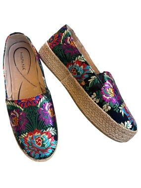 HISPANA Floral Embroidered Espadrille Loafers Size 8.5
